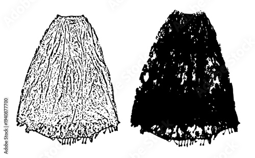 Vector illustration of two long flowing maxi skirts showcasing casual and elegant fashion styles