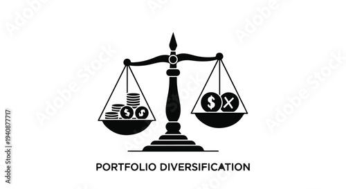 Portfolio diversification concept with balance scale and money symbols