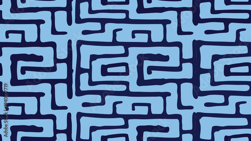 Geometric maze pattern vector, blue labyrinth design