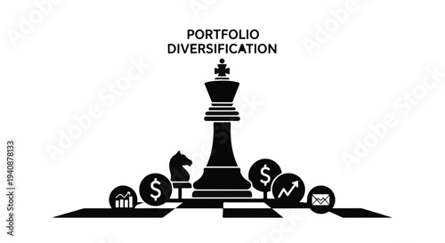 Portfolio diversification concept with chess pieces and financial symbols
