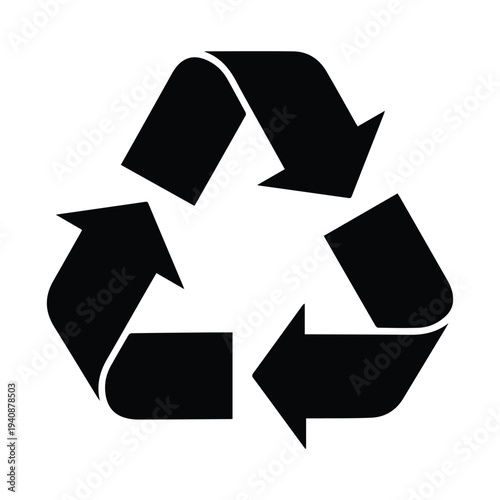 Black recycling symbol with arrows on white background