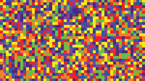 Pixelated mosaic abstract pattern with multicolored squares in red, green, blue, yellow, orange, and purple, seamless decorative design for wallpapers, textiles, and digital art