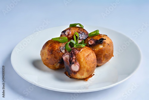 Golden Takoyaki: Crispy Octopus Balls with Scallion Glaze