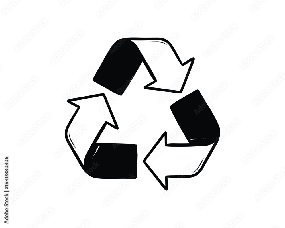 Obraz premium Recycle symbol design with arrows rotating in triangular form. Black and white vector recycling sign
