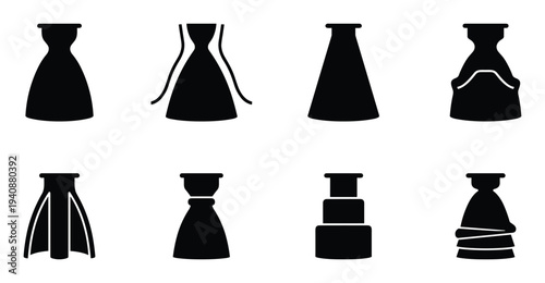 Rocket Engine Nozzle Shapes Icons Set, Vector Illustration, Space Technology, Rocketry Engineering, Aerospace Design, Spacecraft Propulsion
