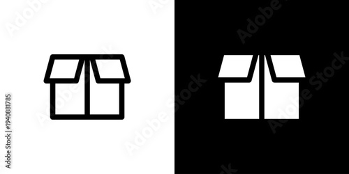 Unboxing icon concept with flat Black White Background. Vector illustration.