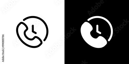 24 hours support icon concept with flat Black White Background. Vector illustration.