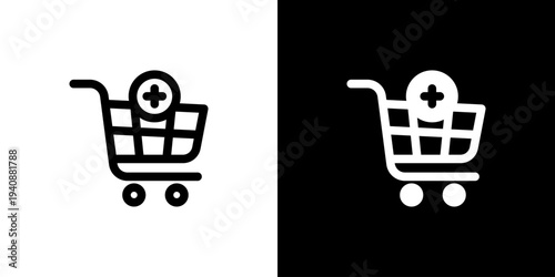 Add To Cart icon concept with flat Black White Background. Vector illustration.