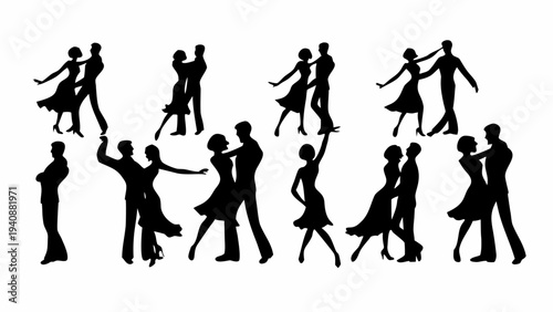 Elegant couples dancing in various poses and styles together