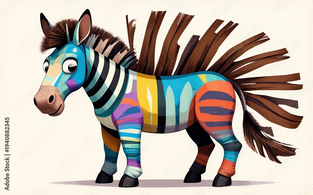 Obraz premium Colorful cartoon zebra with vibrant stripes and a playful expressive