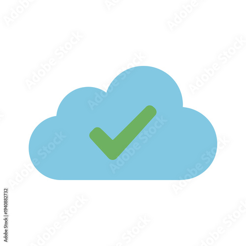 A simple blue cloud icon with a green checkmark indicating confirmation or success