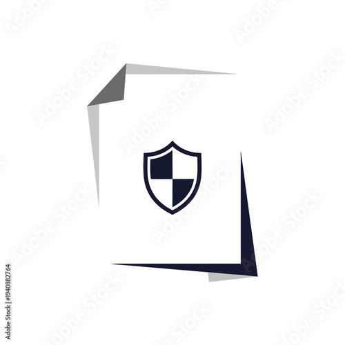 Digital document security icon representing protected data, confidential information, and file safety with a shield symbol, ideal for cybersecurity, privacy, and secure data management concepts