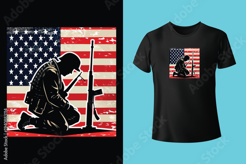 Memorial day tshirt design with grunge american flag heart