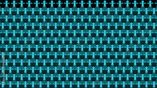 Seamless penguin motif pattern with teal bodies, lighter teal faces and bellies, and white eyes, arranged in symmetrical grid design for wallpapers, textiles, and modern art projects