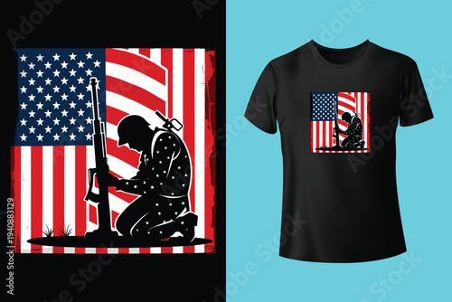 Memorial day tshirt design with grunge american flag heart