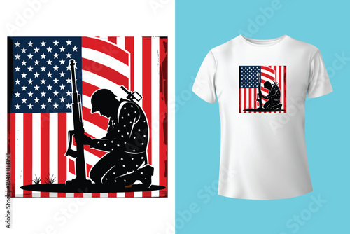 Memorial day tshirt design with grunge american flag heart