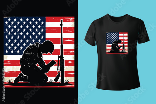 Memorial day tshirt design with grunge american flag heart