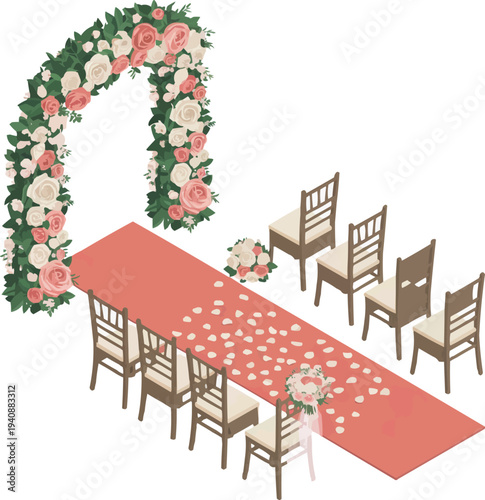 Marriage Celebration Isometric Icons Romantic Wedding Decor Set