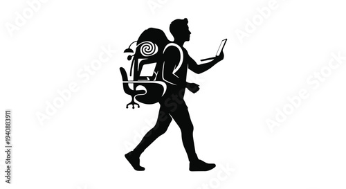 man hiking with backpack and smartphone navigation travel