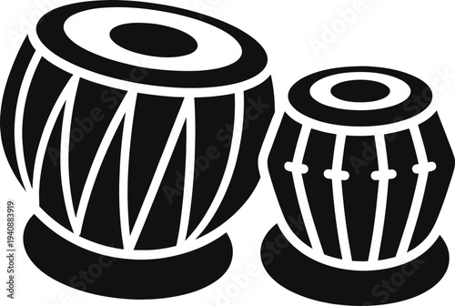 Traditional tabla drum icon in simple black silhouette style. Suitable for music schools, cultural events, Indian classical music, percussion instruments and music branding.