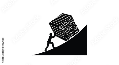 man pushing heavy load up a steep hill struggle