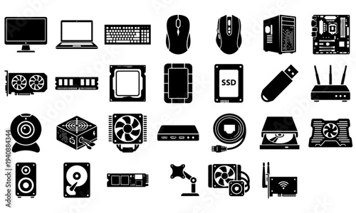 Computer Hardware and PC Components Icon Set