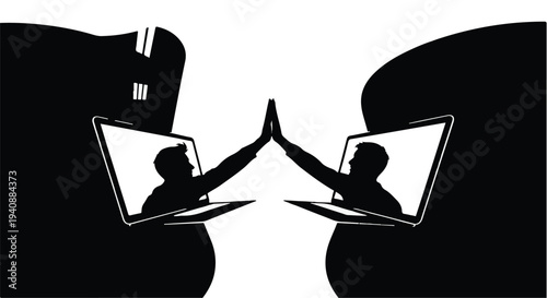 Business partnership and teamwork concept with silhouettes