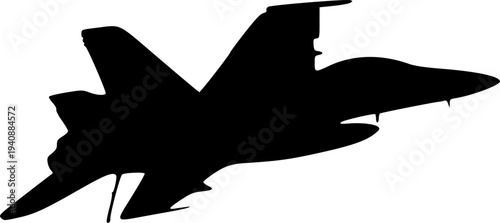 Dynamic silhouette of a modern fighter jet banking in the air, side view of a supersonic military aircraft, isolated vector illustration for aviation and defense.