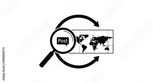 Global social media post template with magnifying glass