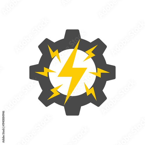 Dynamic Gear and Lightning Bolt Icon Representing Power, Technology, and Mechanical Energy. A Minimalist Graphic Symbol for Innovation, Industry, and Electrical Engineering Concepts