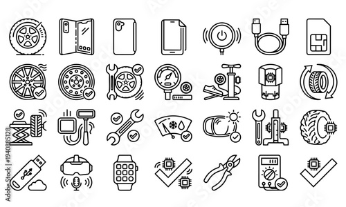 Automotive Mobile Repair Service and Tools Icons