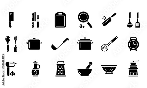Kitchen Utensils and Cooking Tools Silhouette Icons