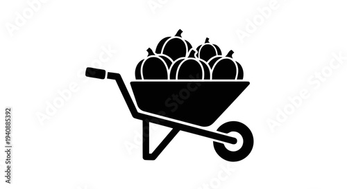 Vector illustration of wheelbarrow with pumpkins icon on a transparent background