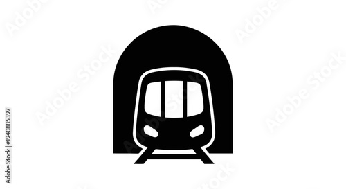 Vector illustration of subway train in tunnel icon on a transparent background