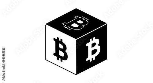 Vector illustration of bitcoin cube icon on a transparent background