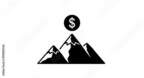 Vector illustration of mountain peak with dollar sign icon on a transparent background