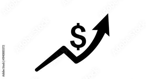 Vector illustration of rising financial arrow with dollar sign icon on a transparent background