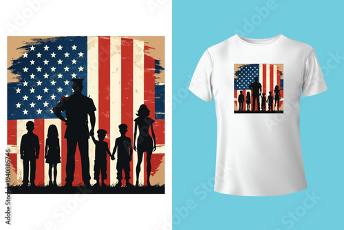 American Flag Silhouette, Back and white screen printing USA flag, Flags of the United States of America, USA Patriotic 4th of July Decorative Flags, Vector illustration