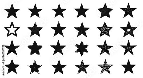 Vector illustration of set of hand drawn stars on a transparent background