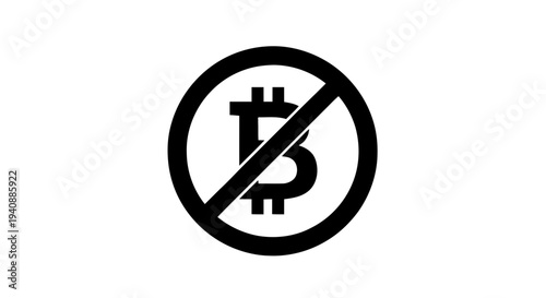 Vector illustration of no bitcoin sign, forbidden cryptocurrency symbol, ban on digital currency on a transparent background