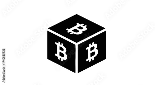 Vector illustration of bitcoin cube icon, cryptocurrency 3d block symbol, vector graphic on a transparent background