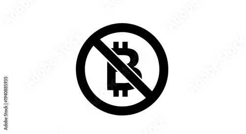 Vector illustration of no bitcoin sign, forbidden cryptocurrency symbol, vector icon on a transparent background