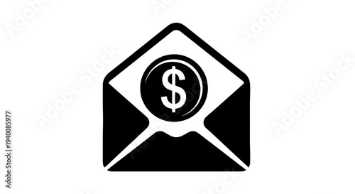 Vector illustration of envelope with dollar coin icon on a transparent background