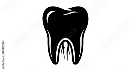 Vector illustration of black and white tooth icon illustration on a transparent background