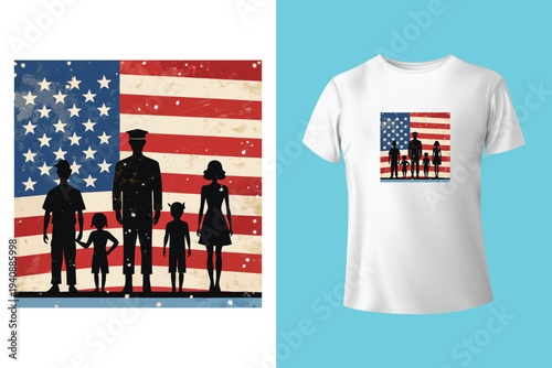 American Flag Silhouette, Back and white screen printing USA flag, Flags of the United States of America, USA Patriotic 4th of July Decorative Flags, Vector illustration