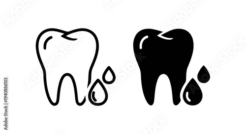 Vector illustration of tooth with water drops icon set, dental care and oral hygiene symbol on a transparent background