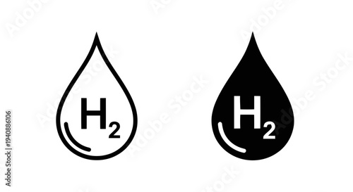 Vector illustration of hydrogen h2 fuel drop icon set on a transparent background
