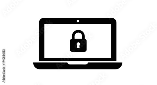 Vector illustration of laptop computer with padlock icon representing secure data and privacy on a transparent background
