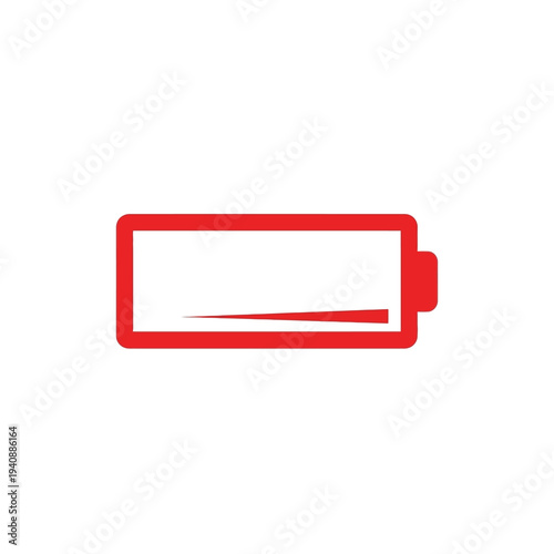 Low battery icon with red outline, indicating a nearly depleted power source on a white background