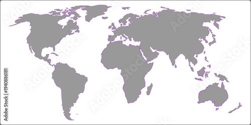 High Detailed World Map Illustration – Global Earth Map with Continents and Countries for Geography, Travel and Business